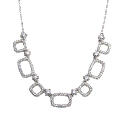 Sterling Silver Rhodium Plated 5 Open Square CZ Necklace