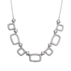 Sterling Silver Rhodium Plated 5 Open Square CZ Necklace