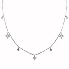 Sterling Silver Rhodium Plated CZ Charm Necklace