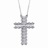 Sterling Silver Rhodium Plated CZ Cross Necklace