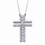 Sterling Silver Rhodium Plated CZ Cross Necklace
