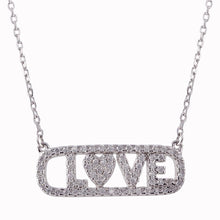 Load image into Gallery viewer, Sterling Silver Rhodium Plated CZ Word Tag Necklace "LOVE"