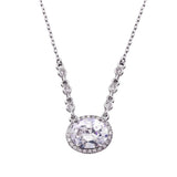 Sterling Silver Rhodium Plated Floating Halo Oval CZ Necklace