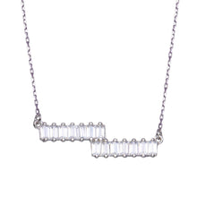 Load image into Gallery viewer, Sterling Silver Rhodium Plated Double Baguette Horizontal Bar CZ Necklace