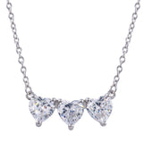 Sterling Silver Rhodium Plated 3 CZ Hearts Necklace