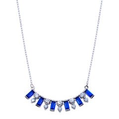 Sterling Silver Rhodium Plated Clear and Blue CZ Necklace