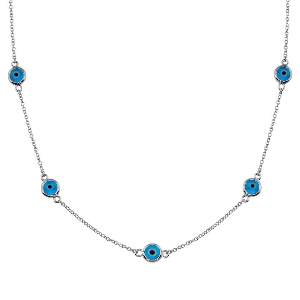 Sterling Silver Rhodium Plated Evil Eye by the Yard Necklace