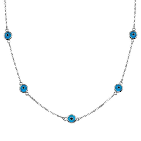 Sterling Silver Rhodium Plated Evil Eye by the Yard Necklace