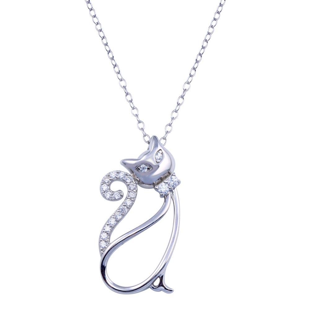 Sterling Silver Rhodium Plated Clear CZ Cat Bracelet