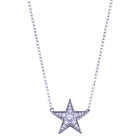Sterling Silver Rhodium Plated Clear CZ Star Necklace