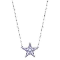 Sterling Silver Rhodium Plated Clear CZ Star Necklace