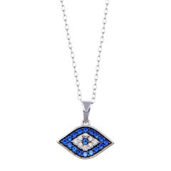 Sterling Silver Rhodium Plated Evil Eye Blue and Clear CZ Necklace