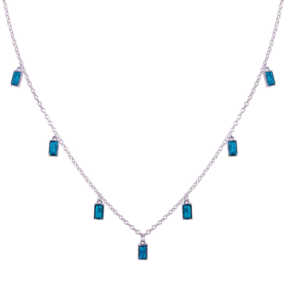 Sterling Silver Rhodium Plated Turquoise Charms Necklace