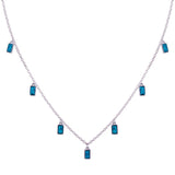 Sterling Silver Rhodium Plated Turquoise Charms Necklace