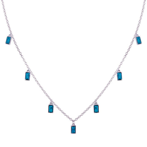 Sterling Silver Rhodium Plated Turquoise Charms Necklace