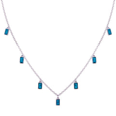 Sterling Silver Rhodium Plated Turquoise Charms Necklace