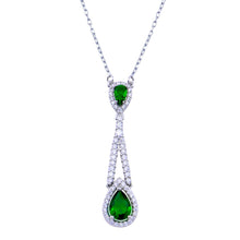 Load image into Gallery viewer, Sterling Silver Rhodium Plated Teardrop Green CZ Necklace