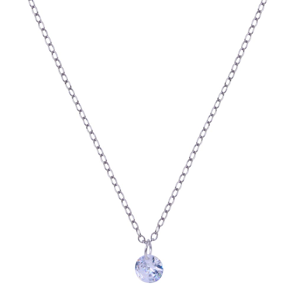 Sterling Silver Rhodium Plated Diamond Cut Clear CZ Necklace