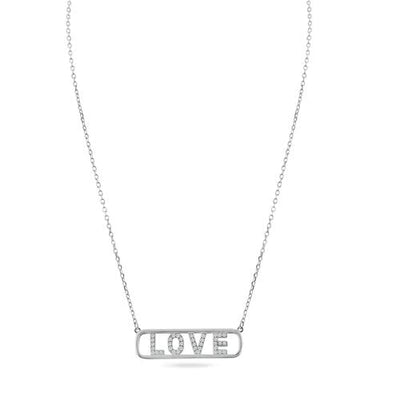 Sterling Silver Rhodium Plated Clear Love Pendant Necklace