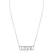 Sterling Silver Rhodium Plated Clear Love Pendant Necklace