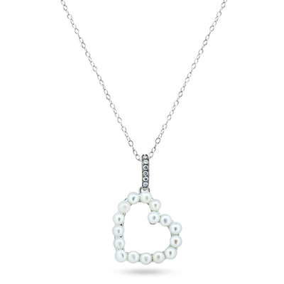 Sterling Silver Rhodium Plated Pearl Heart Necklace