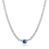 Sterling Silver Rhodium Plated Bubble Tennis CZ Blue Center Stone Necklace