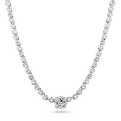 Sterling Silver Rhodium Plated Bubble Tennis CZ Clear Center Stone Necklace