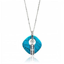 Load image into Gallery viewer, Sterling Silver Necklace with Fancy Turquoise Stone Centered with Round Cut Clear Cz PendantAnd Chain Length of 16 -18 And Pendant Dimensions: 33MMx26MM