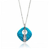Sterling Silver Necklace with Fancy Turquoise Stone Centered with Round Cut Clear Cz PendantAnd Chain Length of 16 -18 And Pendant Dimensions: 33MMx26MM