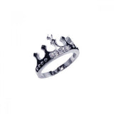 Sterling Silver Black Enamel Crown Design Inlaid with Clear Czs Ring