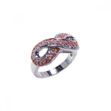 Load image into Gallery viewer, Sterling Silver Fancy Infinity Design Inlaid with Clear and Champagne Czs Ring