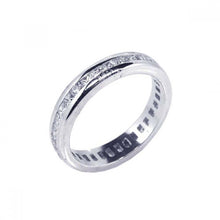 Load image into Gallery viewer, Sterling Silver Rhodium Plated Channel Set Clear Square CZ Eternity RingAnd Width 5mmAnd Dimensions 1mmx1mm