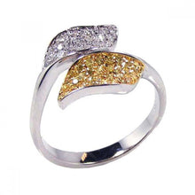 Load image into Gallery viewer, Sterling Silver Two-Toned Fancy Two Leaves Design Inlaid with Citrine and Clear Czs Bypass Band Ring