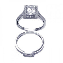 Load image into Gallery viewer, Sterling Silver Rhodium Plated Clear CZ Square Bridal Ring Set