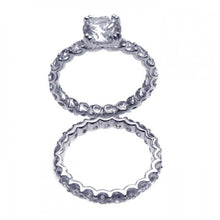 Load image into Gallery viewer, Sterling Silver Rhodium Plated Clear Square Center CZ Bridal Ring Set