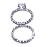 Sterling Silver Rhodium Plated Clear Square Center CZ Bridal Ring Set