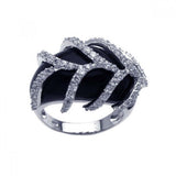 Sterling Silver Fancy Black Onyx Ring with Pave Leaf Design
