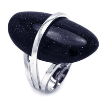 Load image into Gallery viewer, Sterling Silver Fancy Band Ring Set with Oval Synthetic Black Quartz Stone