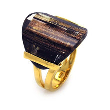Load image into Gallery viewer, Sterling Silver Gold Plated Fancy Band Ring Set with Oval Curve Synthetic Sandstone