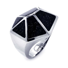 Load image into Gallery viewer, Sterling Silver Geometric Design Inlaid with Synthetic Black Quartz Ring