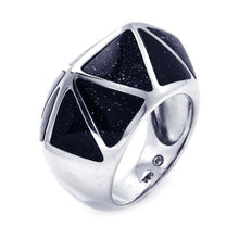 Load image into Gallery viewer, Sterling Silver Fancy Synthetic Black Quartz Trillion Pattern Design Ring
