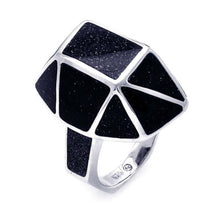 Load image into Gallery viewer, Sterling Silver Geometric Ring Inlaid with Synthtetic Black Quartz Design