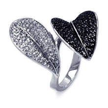 Load image into Gallery viewer, Sterling Silver Two-Toned Fancy Leaves Design   Inlaid with Micro Paved Clear and Black Czs Ring