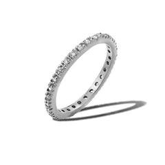 Sterling Silver Rhodium Plated Birthstone Inlay April Month Eternity Ring With Clear CZ StonesAnd Width 2mm