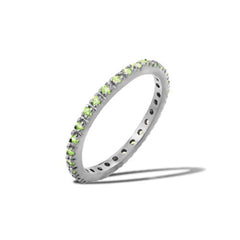 Sterling Silver Rhodium Plated Birthstone Inlay August Month Eternity Ring With Green CZ StonesAnd Width 2mm
