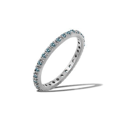 Sterling Silver Rhodium Plated Birthstone Inlay March Month Eternity Ring With Blue Topaz CZ StonesAnd Width 2mm