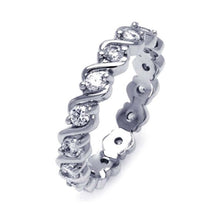 Load image into Gallery viewer, Sterling Silver Rhodium Plated Wave Shaped Eternity Ring With CZ Stones