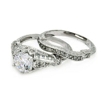 Load image into Gallery viewer, Sterling Silver Rhodium Plated Clear Channel Set CZ Bridal Wedding Ring Set