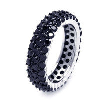 Load image into Gallery viewer, Sterling Silver Rhodium And Black Rhodium Plated Black Pave Set CZ Eternity RingAnd Width 5mmAnd Dimensions 3mm