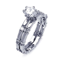 Load image into Gallery viewer, Sterling Silver Rhodium Plated Round Center Clear CZ Bridal Ring Set